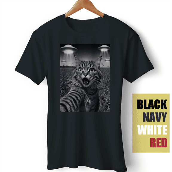 Cat Selfie With Alien UFO Kitten Cat Lover Meme Funny Gift Vintage T-Shirt