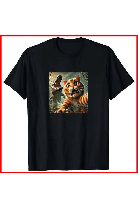 Cat Selfie With Alligator Funny Cat And Reptile Swamp Adventure Unisex T-Shirt, up to size 5XL