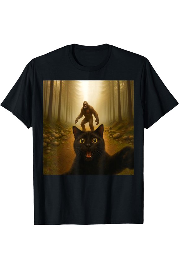 Cat Selfie With Bigfoot Funny Cats Gifts For Men Women Kid T-Shirt