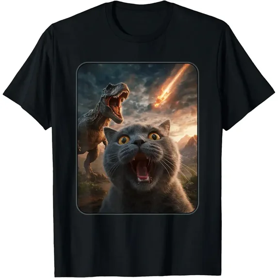 Cat Selfie With T Rex Dinosaur Funny Cat T Rex Meme Shirt Unisex T-Shirt, up to Size 5XL