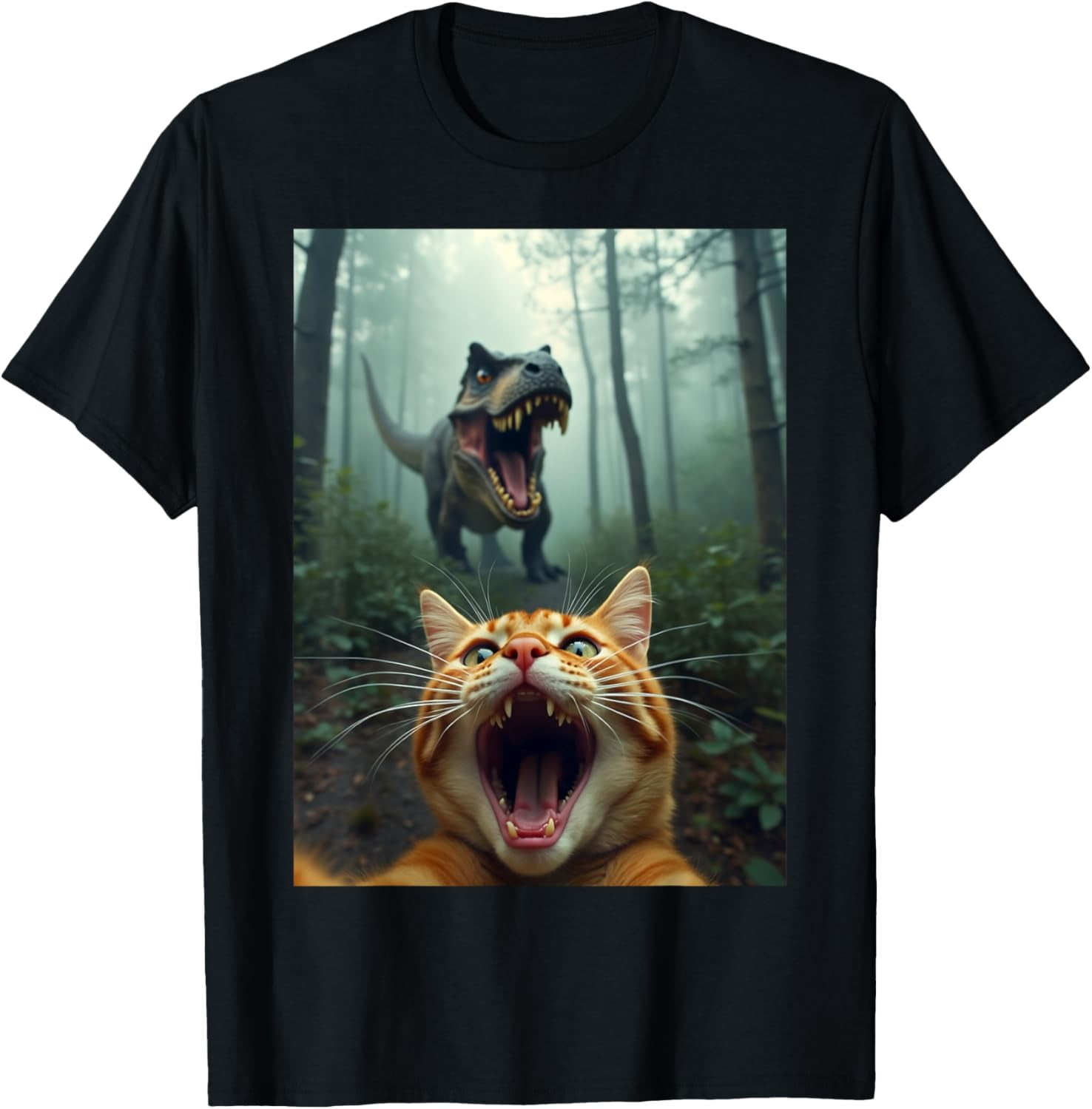 Cat Selfie With TRex Dinosaur TShirt