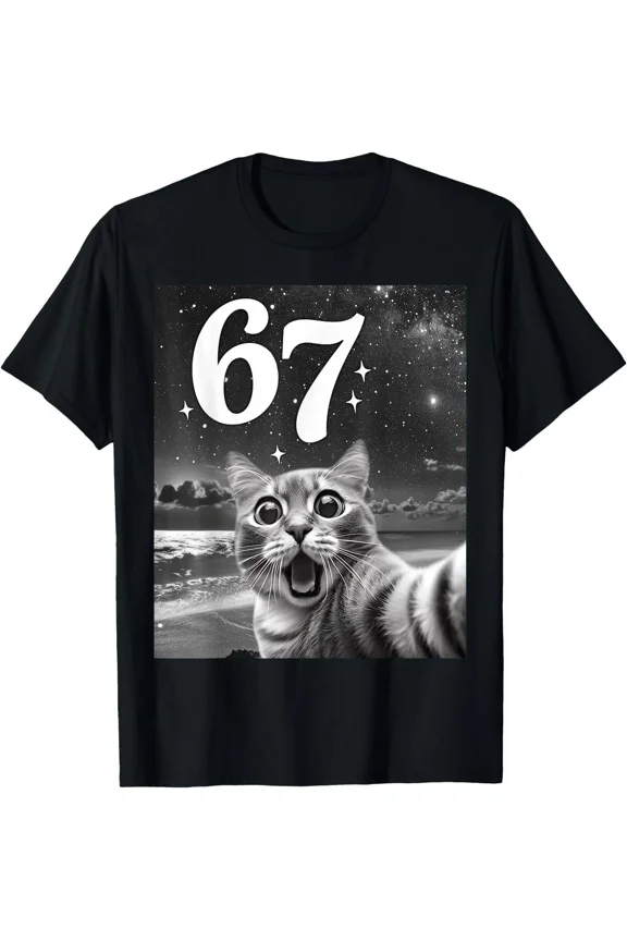 Cat Selfie with 67 Meme Funny Cats Graphic Men Women Youth Unisex T-Shirt, up to size 5XL