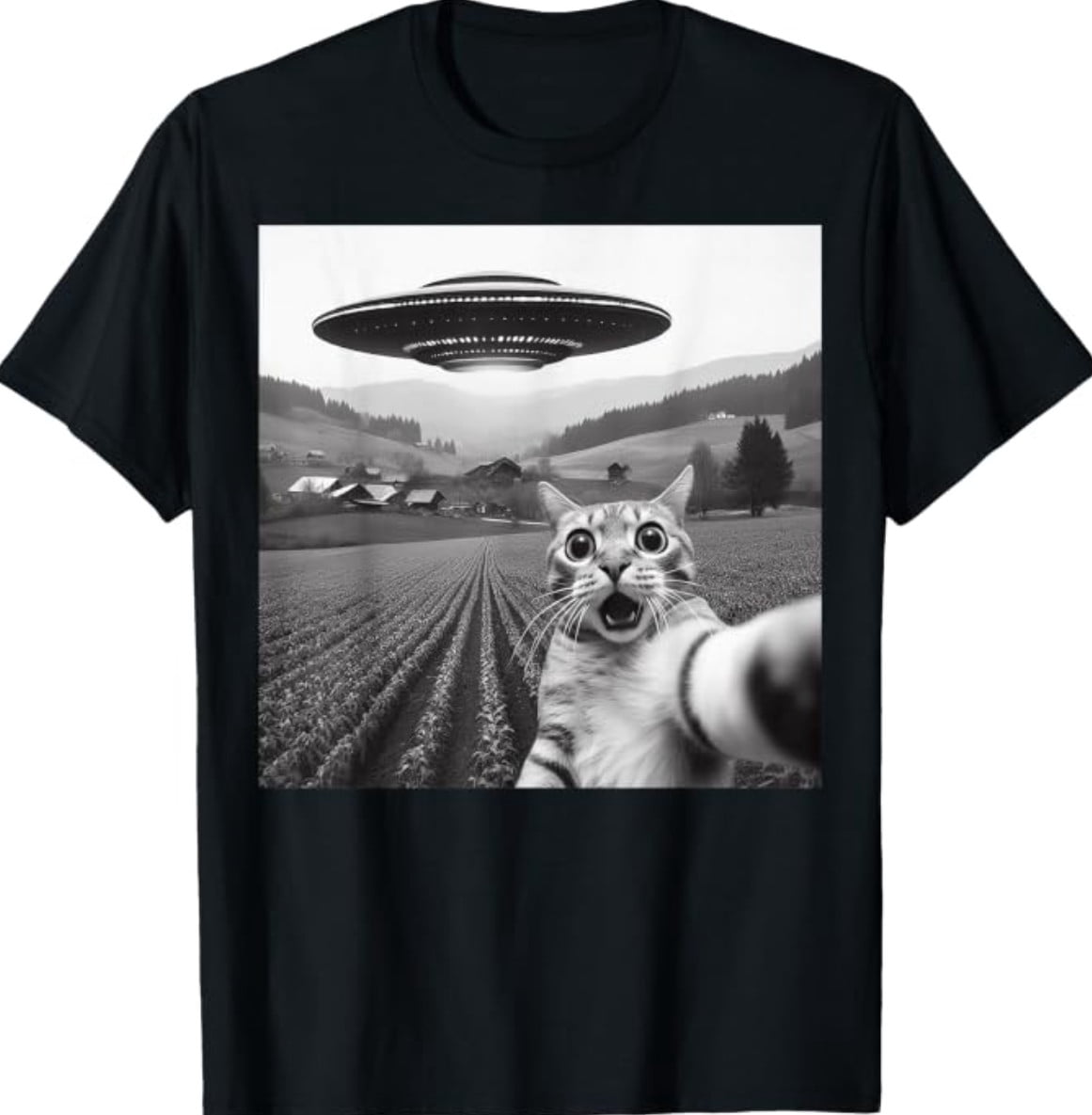 Cat Selfie with Alien UF0 Funny Cat Gifts for T-Shirt - Walmart.com