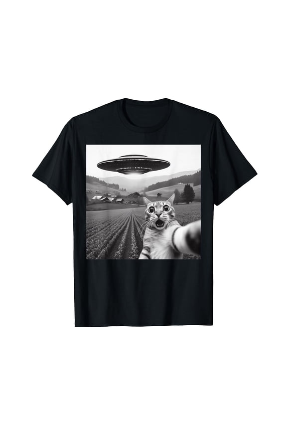 Cat Selfie with Alien UFO Funny Cat Gifts for Men Women Kid T-Shirt