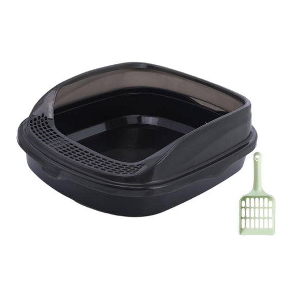 Cat Semi Closed Pet Litter Tray for Small Pets Indoor Cats Rabbit black medium