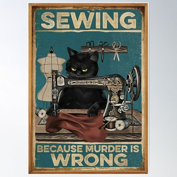 Cat Sewing Poster Poster Wall Art, Modern Wall Decor For Living Room Bedroom, 24x36 UNFRAMED