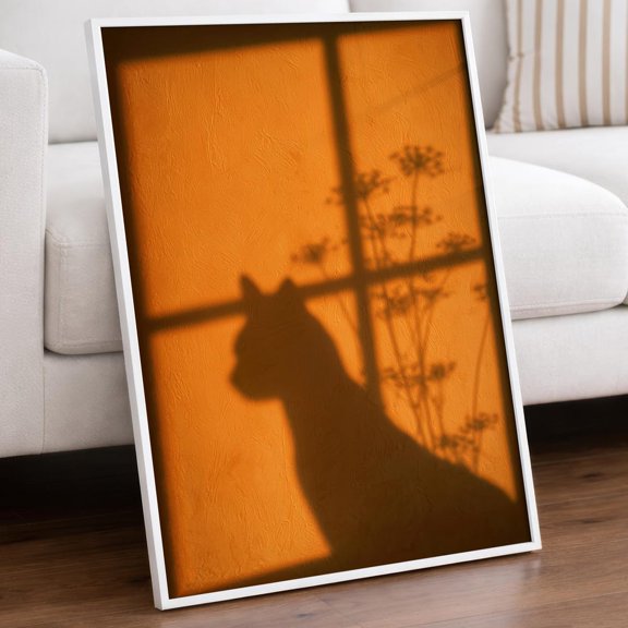 Cat Shadow Orange Window Silhouette Minimalist Warm Sunset Aesthetic Moody Lover Poster