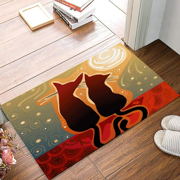 Cat Shadow Watch The MoonBathroom Shower Mat Doormat Non Slip,Floor Rug Absorbent Carpets Floor Mat Home Decor for Kitchen Bedroom Rug, 16"X 24"