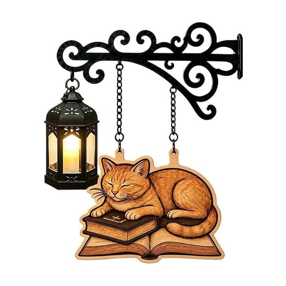 Cat Shape Library Lantern Bookshelf Lamp 9 x 10 in Wall Mount