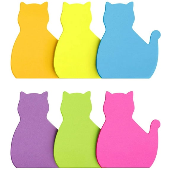 Cat Shape Sticky Notes 8 Color Bright Colorful Sticky Pad 75 Sheets/Pad Self-Sticky Note Pads (8 Pads)