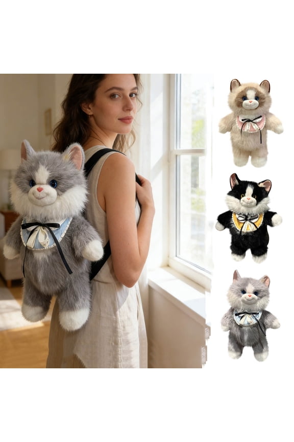 Cat Shaped Backpack ,Cat Bag,Kids Backpack,Handcrafted Stuffed Animals Backpack Plush Bag with Adjustable Shoulder, Crossbody, and Handbag Straps (Ragdoll Bag)