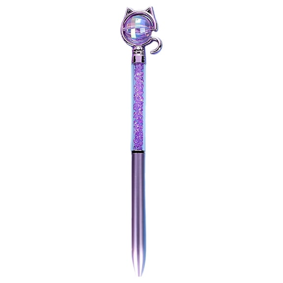 Cat Shaped Ballpoint Pen with Sparkling Crown Design Smooth Writing Portable - Purple