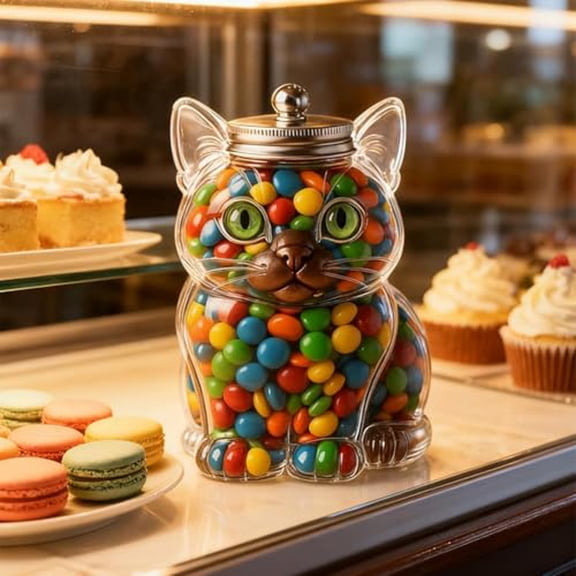 Cat-Shaped Candy Jar, Clear Plastic Airtight Food Storage Container for Candy, Snacks, Cookies & Treats, Cute Kitchen Counter Decor, Gift Idea for Cat Lovers (1 Count)