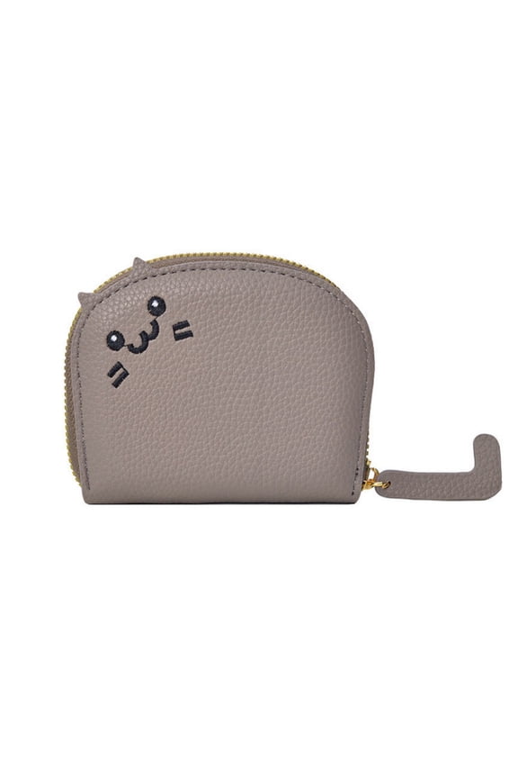 Cat Shaped Card Wallet, Zipper Closure, Multi Card Slots, Compact PU Card Holder