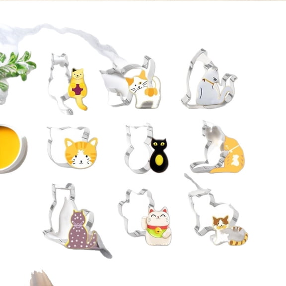 Cat Shaped Cookie Cutters Set (9-Piece) - Stainless Steel Baking Molds for Cookies, Pastry & Dough (Assorted Cute Cat Designs)