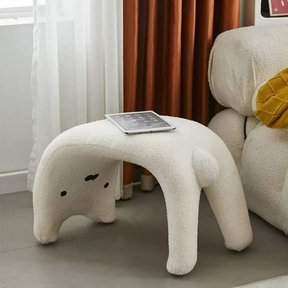 Cat-Shaped Fuzzy Stool, Cute Animal Ottoman Footrest for Kids & Adults, Soft Sherpa Upholstered Accent Stool for Bedroom, Nursery, or Living Room Decor
