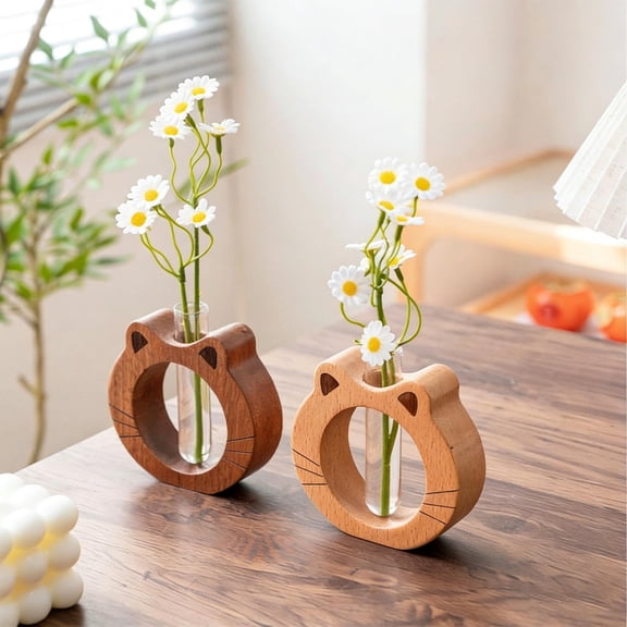 Cat Shaped Glass Hydroponic Vase - Home Decor Aesthetic, Mini Desktop Flower Holder for Water-Grown Herb, Cute Living Room Ornament, Valentine's Day & Easter Home Decor Gift, 5.1*5.1in, Coffee