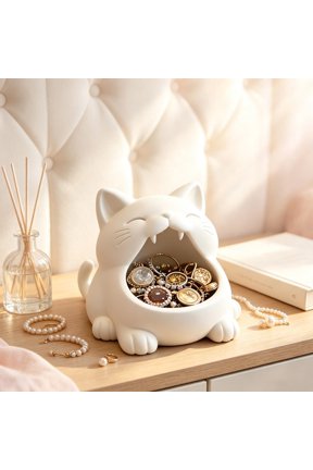 Cat Shaped Jewelry Storage Box Plastic Jewelry Tray for Rings Earrings Necklaces Watches Keys and Change, Decorative Home Organizer for Bedroom Dresser Living Room Office Christmas Gift