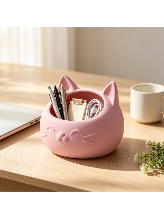 Cat Shaped Jewelry Storage Box Small Plastic Trinket Tray for Rings Earrings Necklaces Watches Keys and Change, Decorative Organizer for Bedroom Dresser Living Room Office and Christmas Gift