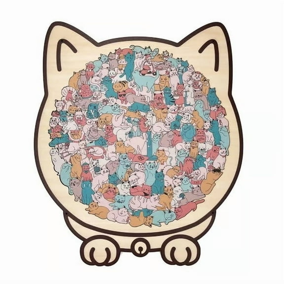 Cat Shaped Puzzle Colorful Wooden Puzzles for Adults – Wood Puzzles Ornaments– Jigsaw Puzzles with Unique Animal Shapes
