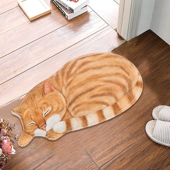 Cat Shaped Rug, Soft Absorbent Cat Floor Mat, Non Bathroom Rug, Washable Cat Print Carpet, Cute Cat Shaped Doormat for Bedroom Kitchen Living Room