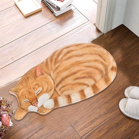Cat Shaped Rug, Soft Absorbent Cat Floor Mat, Non Bathroom Rug, Washable Cat Print Carpet, Cute Cat Shaped Doormat for Bedroom Kitchen Living Room