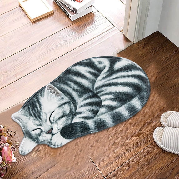 Cat Shaped Rug, Soft Absorbent Cat Floor Mat, Non Bathroom Rug, Washable Cat Print Carpet, Cute Cat Shaped Doormat for Bedroom Kitchen Living Room