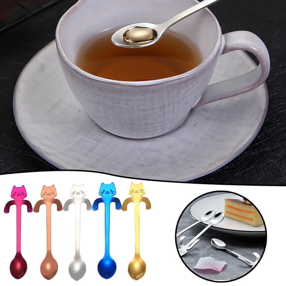 Cat Shaped Short Handle Spoon - Cute Flatware & Drinking Tool for Kitchen & Coffee