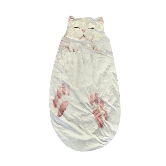 Cat Shaped Sleeping Bag, 70X28 In, Fuzzy Fleece, Adult Lounging, Winter Overnight Trips, Backyard Camping, Pale Pink Accents, 1 Pc