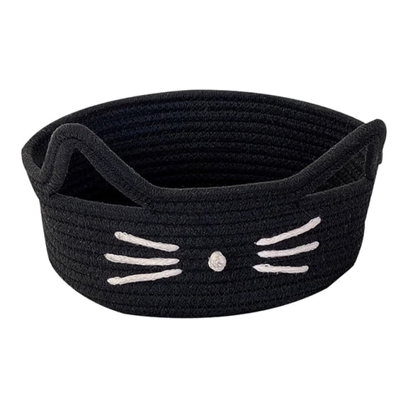 Cat-Shaped Toy Storage Basket, Shallow Cat-Ear Cotton Yarn Basket for Table Organization, Bathroom Towel Basket, Handwoven Decorative Bin for Kids Room, Living Room, and Laundry