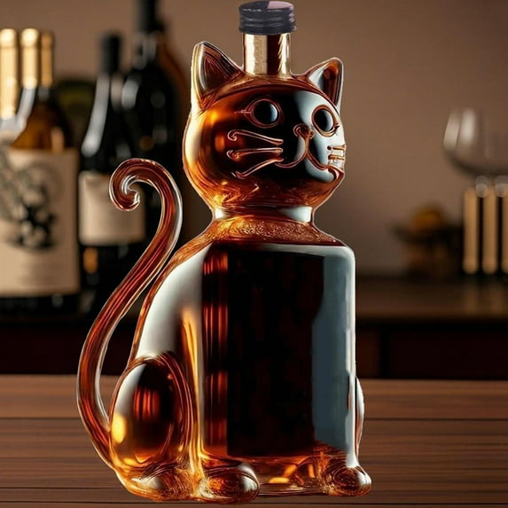 Cat-Shaped Whiskey Decanter Bottle - Handcrafted Borosilicate Glass Liquor Dispenser Novelty Barware Gift Set Spirit Server Collectible(Clear)