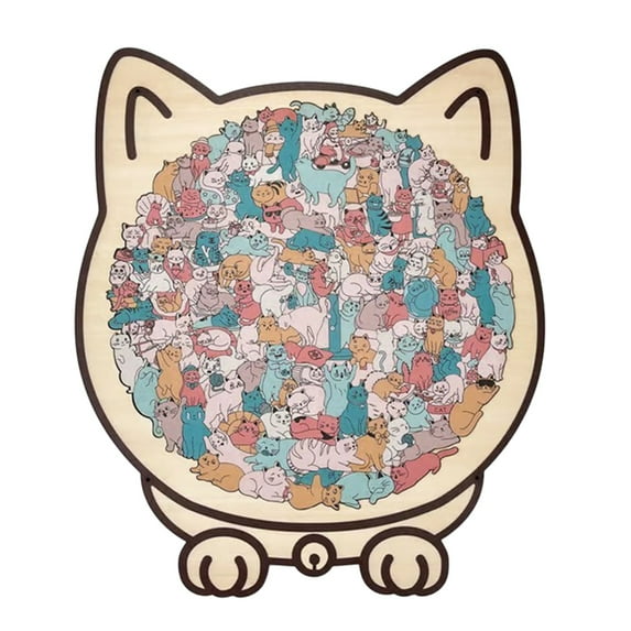 Cat-Shaped Wooden Puzzle - Morandi Colorful Cat Jigsaw, Shaped Puzzle for Decorations & Ornaments, Fun Kitty Puzzle Art for Home Decor, Activities & Cat Lovers’, 9.45*8.66in, Macaron colors