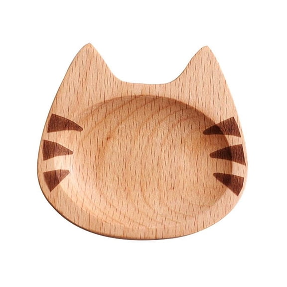 Cat Shaped Wooden Sauce Dish Japanese Beech Wood Small Plate, Cats Dipping Plates Set for Soy Sauce Snack Condiment Home Kitchen Use and Cat Lover