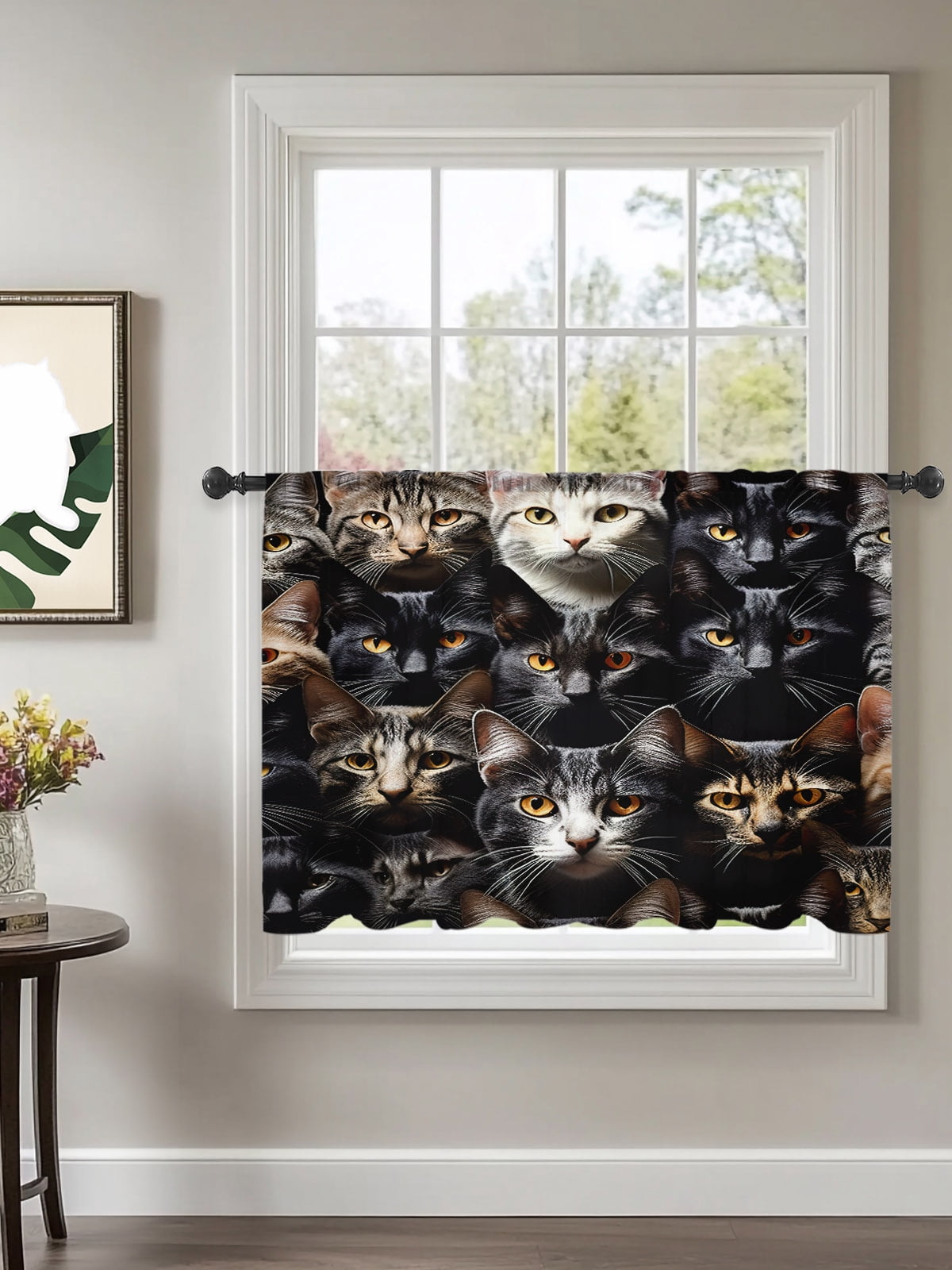 Cat Sheer Curtains 45 Inch Long 1 Panel Pet Animal Cat Ears Eyes Rod ...