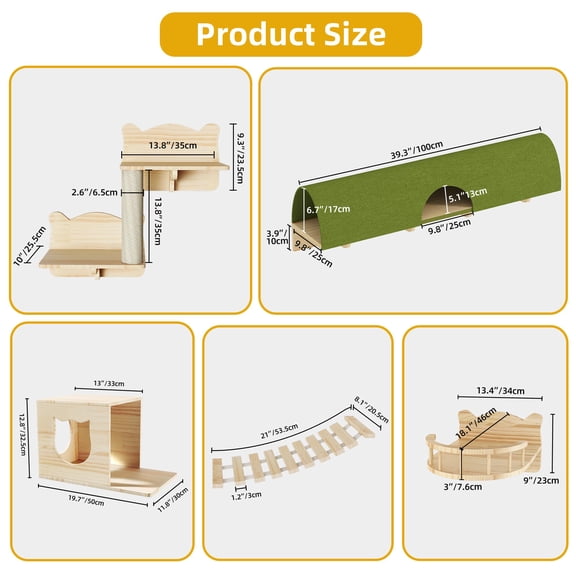 Cat Shelves For Wall 18-in-1 Solid Wood Mounted With Tunnel Steps & Bridge Ladder Multi-level Climbing System Space Saving Floating