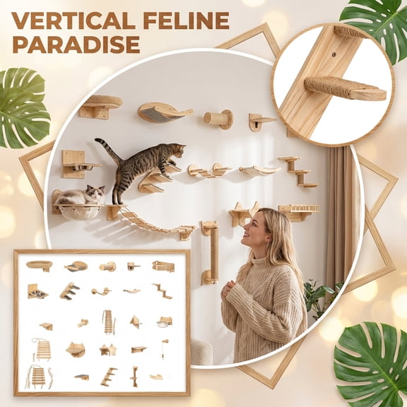 Cat Shelves for Wall, Cat Climbing Wall, Solid Wood 4 Step, Sisal Cat Scratcher, Climbing Support, Large Cats, 1 Set, 168 Chars