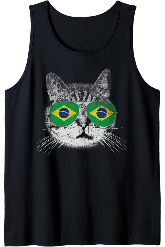 Cat Shirt Brazilian Brazil Flag Country Men Women Kids Gift Tank Top Size S-3XL