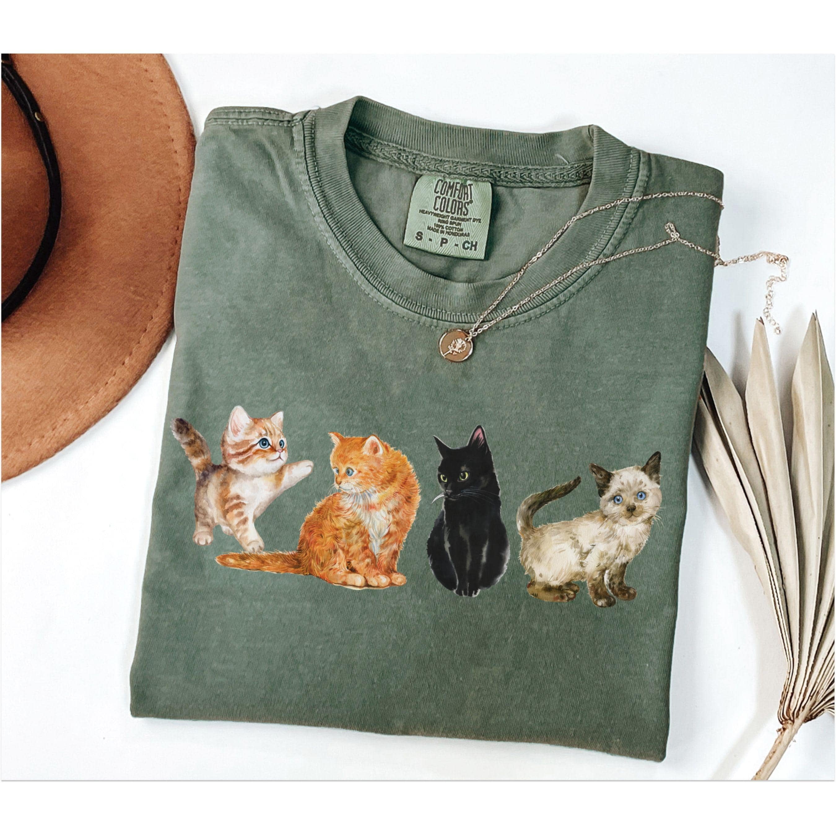 Cat Shirt, Cottagecore Cats Shirt, Floral Kittens, Pressed Flower ...