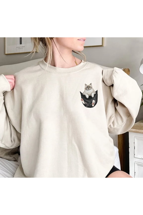 Cat Shirt Cute Cat Shirt Cat Lover Shirt Pocket Cat T shirt Cat Mom Tee Cute Kitty in Pock