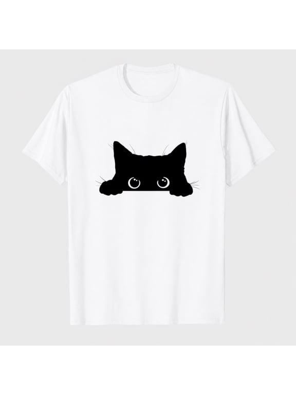 Cat Shirts for Women Funny Black Cat Tshirt Cat Mom Shirt Cute Graphic Tee Casual Short Sleeve T-Shirts