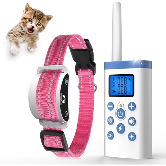 Cat Shock Collar with Remote 1300FT - 4 Modes: Auto Stop Meowing, Beep, Vibration, Static, Waterproof Rechargeable Training Collar for Indoor/Outdoor Cats - Pink