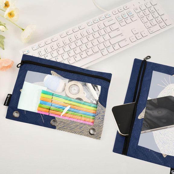 Cat Side 2 Pack Pencil Pouches Zipper Pencil Case 3 Ring Pencil Pouch Cosmetic Bag