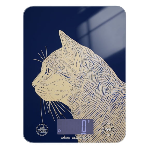Cat Side Food Scale Digital Kitchen Scale Waterproof Tempered Glass Tare Function 11 lb for Baking Cooking Meal Prep