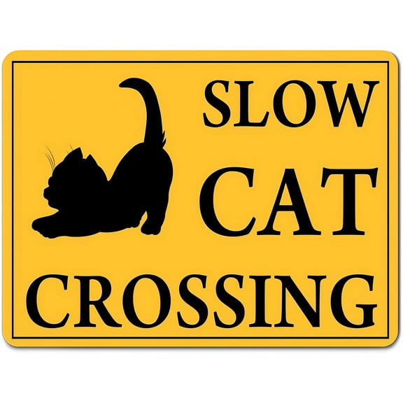 Cat Sign Slow Cat Metal Warning Sign, 8"x12" Funny Aluminum Sign, OSHA Notice Sign for Outdoor Yard Fence Street Workplace