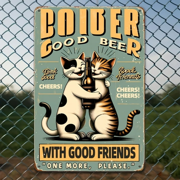 Cat Sign Wall Poster Cats Drink Good Beer with Good Friends Tin Sign, Vintage Metal Tin Signs for Cafes Bars Pubs Shop Wall Decorative Funny Retro Signs for Men Women 8x12 Inch
