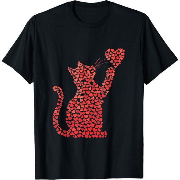 Cat Silhouette Hearts Love Day For Ladies T-Shirt