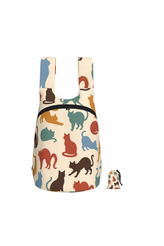 Cat Silhouette Pattern Foldable Storage Backpack Lightweight Packable Travel Daypack for Shopping Commuting Hiking