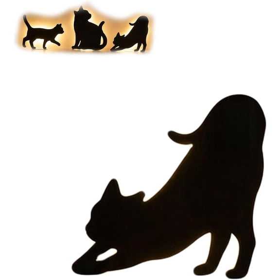 Cat Silhouette Shadow LED Wall Night Light Set, Sound & Light Sensor Ambient Lamp For Bedroom Hallway Cat Lover Decor Gift	 (B)