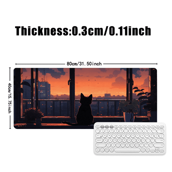 Cat Silhouette Sunset Window Mouse Pad 31.5x11.82 inches Rubber Desk Accessory for Office and Home Use