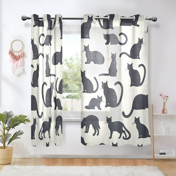 Cat Silhouettes Blackout Curtains Thermal Insulation 63 inch Grommet for Bedroom Living Room Bathroom Kitchen Windows 2 Pack